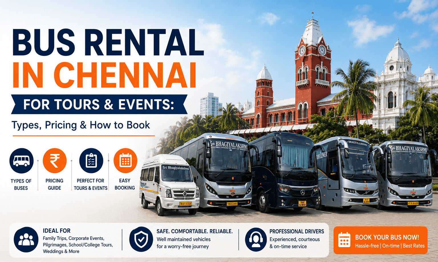 SBLT bus rental fleet in Chennai with luxury buses and Tempo Travellers for tours and events